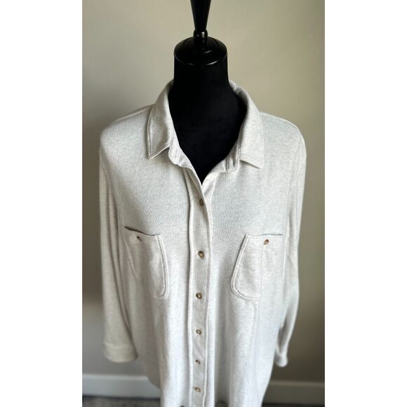 Faherty Women's Cream Flannel Long Sleeve Button Front Collared Shirt Size XXL - Picture 2 of 10